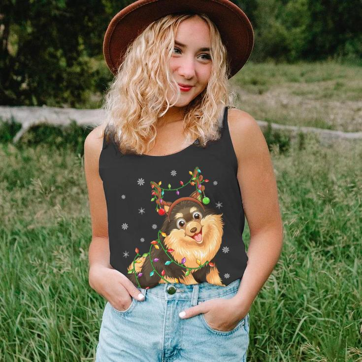 Funny Xmas Lighting Reindeer Hat Pomeranian Dog Christmas T-Shirt Unisex Tank Top