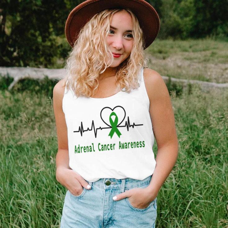 Adrenal Cancer Awareness Heartbeat Green Ribbon Adrenal Cancer Adrenal Cancer Awareness Unisex Tank Top