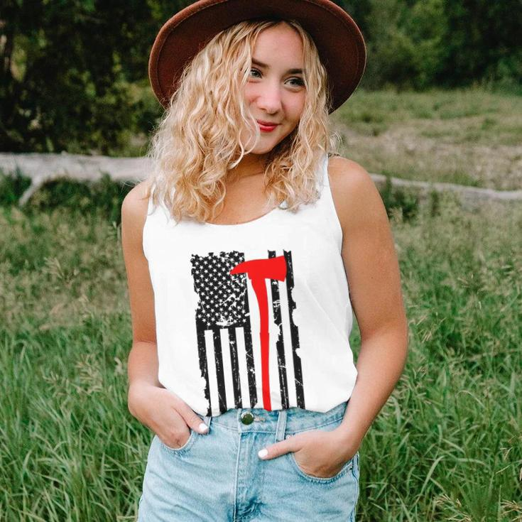 Distressed Patriot Axe Thin Red Line American Flag Unisex Tank Top