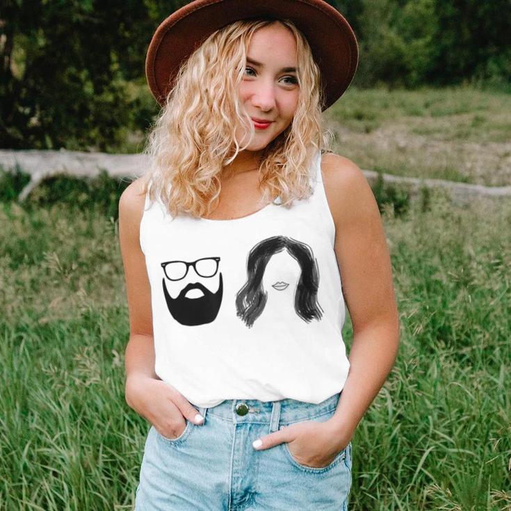 Man With Beard And Glasses With Woman Wavy Hair Unisex Tank Top