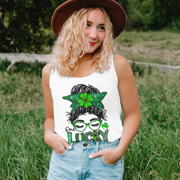 One Lucky Mama Messy Bun Shamrock St Patricks Day Unisex Tank Top