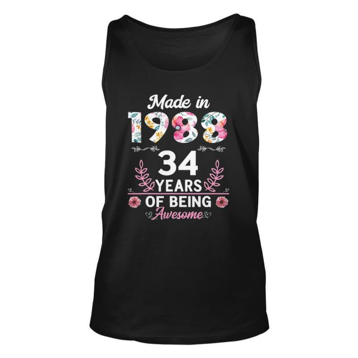 34 Years Old Gifts 34Th Birthday Born In 1988 Women Girls Unisex Tank Top