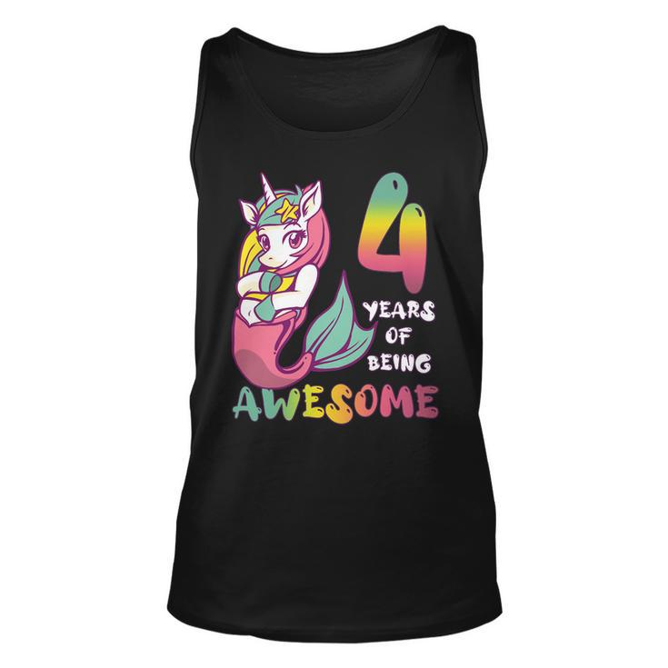 4 Years Old Girl Mermaid Unicorn 4Th Birthday Unicorn Party T-Shirt Unisex Tank Top