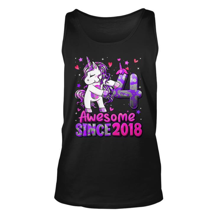 4 Years Old Unicorn Flossing 4Th Birthday Girl Unicorn Party T-Shirt Unisex Tank Top