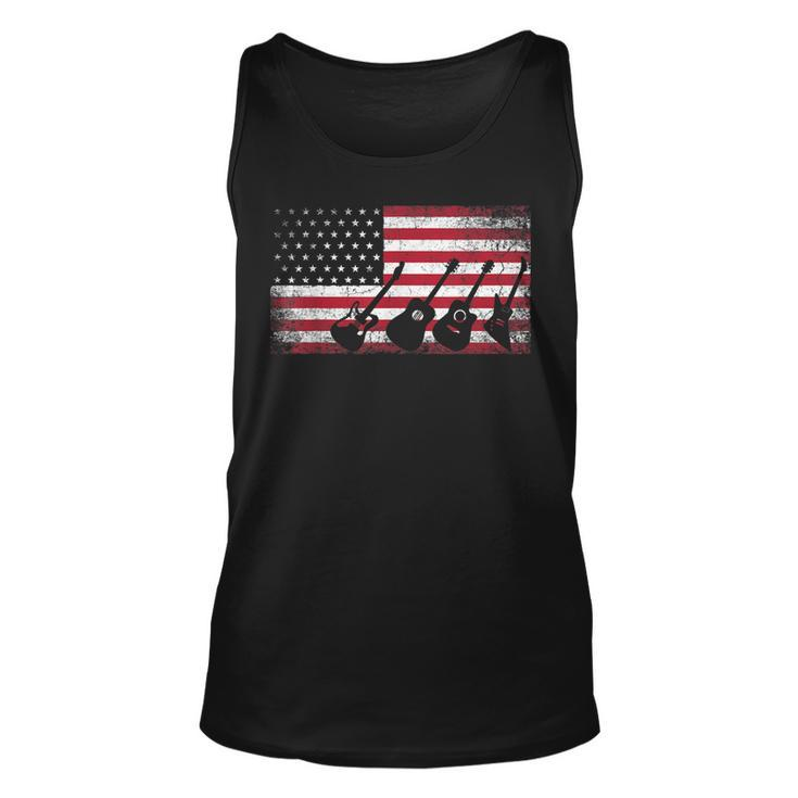 4Th Of July Gift For Men Dad Guitar Musician American Flag  Unisex Tank Top