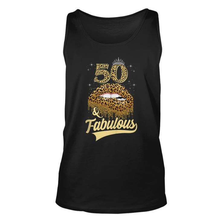 50 And Fabulous Queen Happy Birthday 50Th Leopard Sexy Lips  Unisex Tank Top