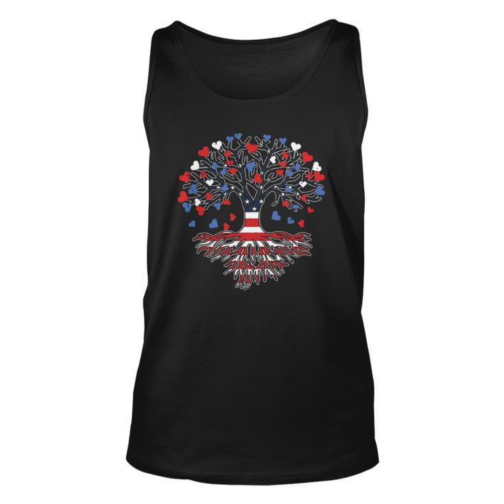 American Tree 4Th Of July Usa Flag Hearts Roots Patriotic Unisex Tank Top