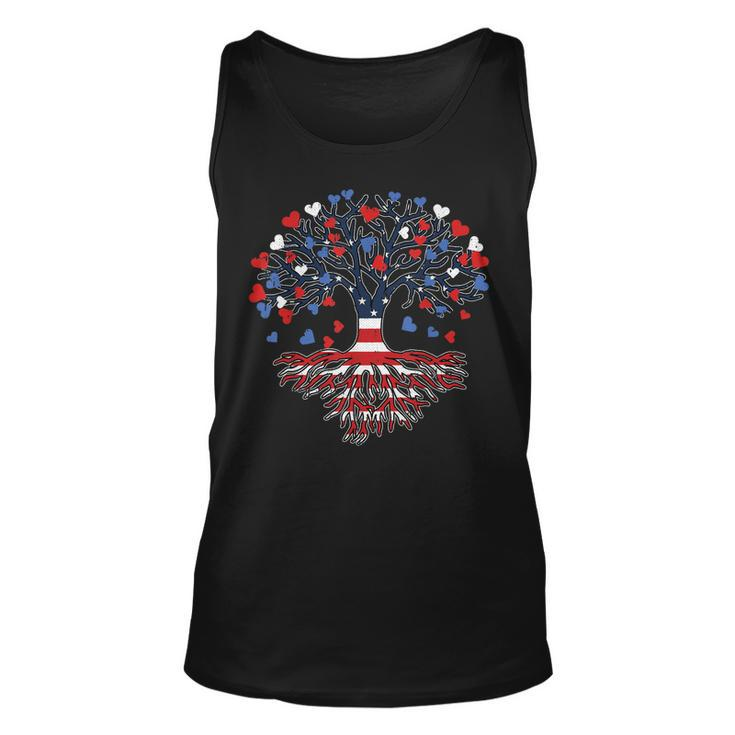 American Tree 4Th Of July Usa Flag Hearts Roots Patriotic  Unisex Tank Top