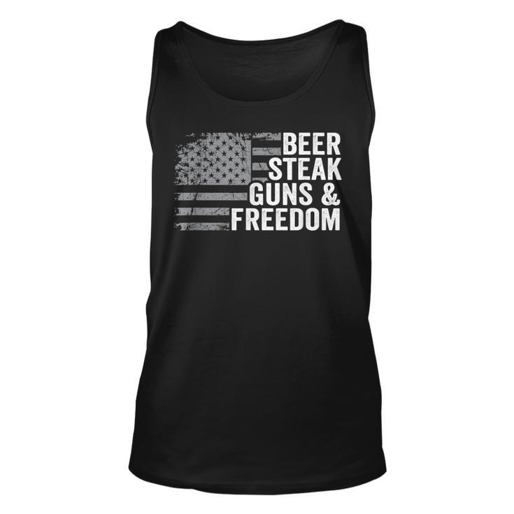 Beer Steak Guns & Freedom - 4Th July Usa Flag Drinking Bbq  Unisex Tank Top