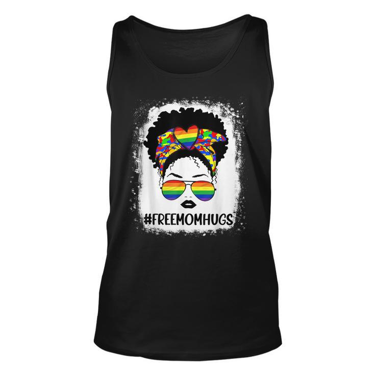 Black Womens Free Mom Hugs Messy Bun Lgbt Pride Rainbow  Unisex Tank Top