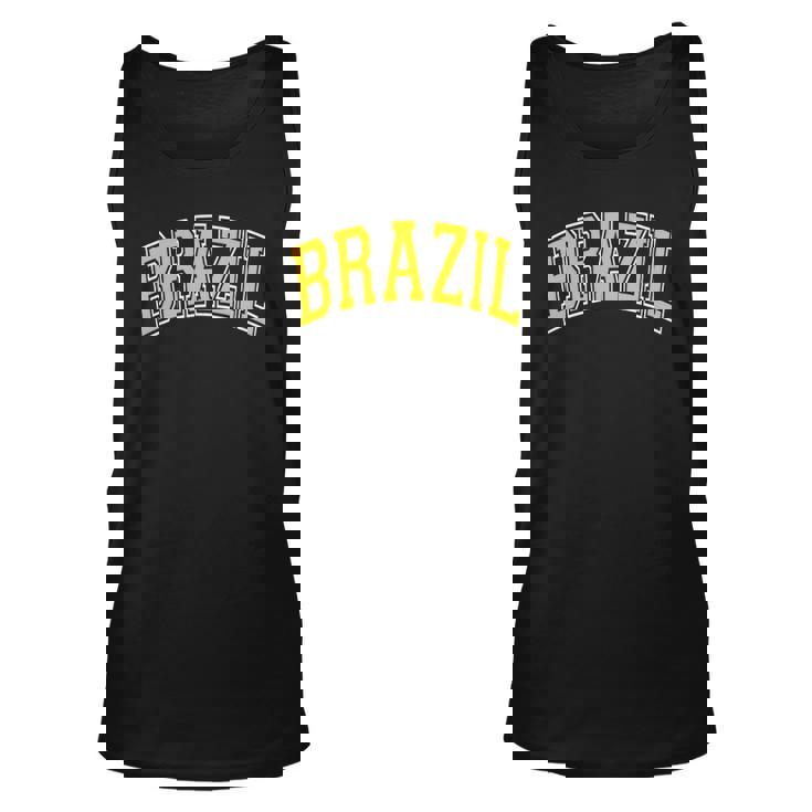 Brazil Varsity Style Amber Text Unisex Tank Top