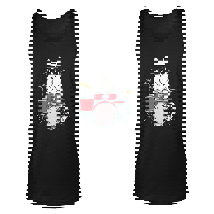 Cat Wearing Sunglasses Playing Drums Drum Kit Musician Tank Top