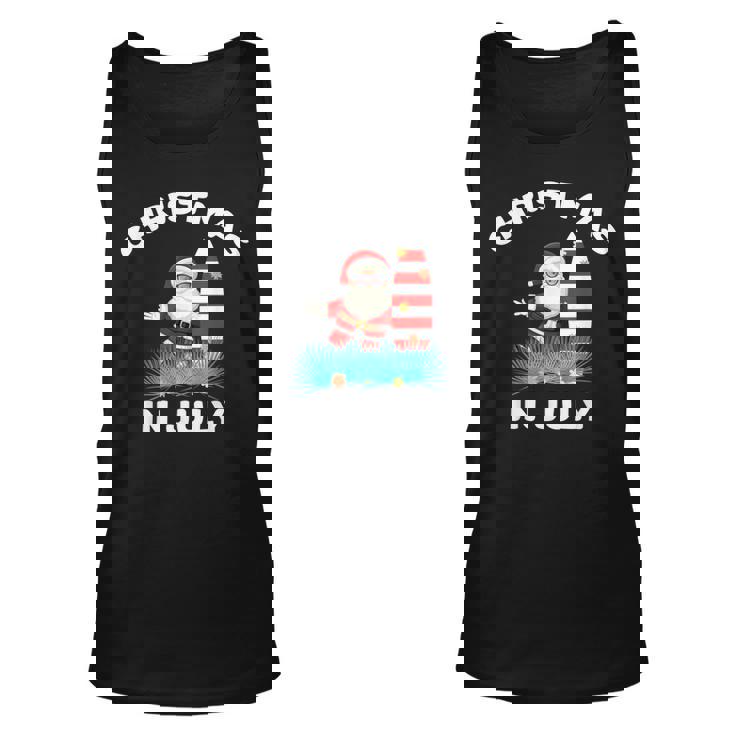 Christmas In July Santa Hawaiian Surfing Candy Cane Unisex Tank Top