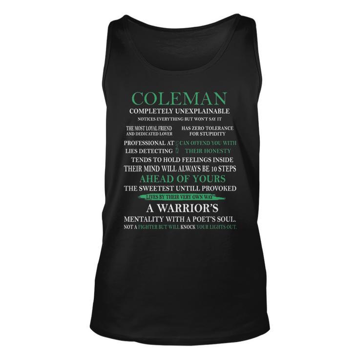 Coleman Name Gift   Coleman Completely Unexplainable Unisex Tank Top