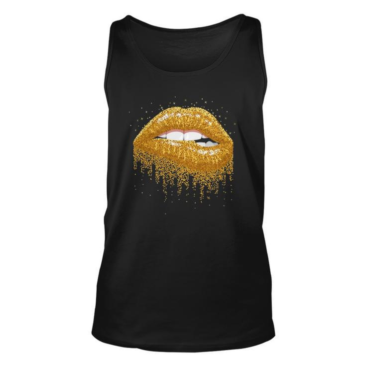 Cool Lips Bite Kiss Me -Gold Sparkle- Sexy Lips Gift Unisex Tank Top