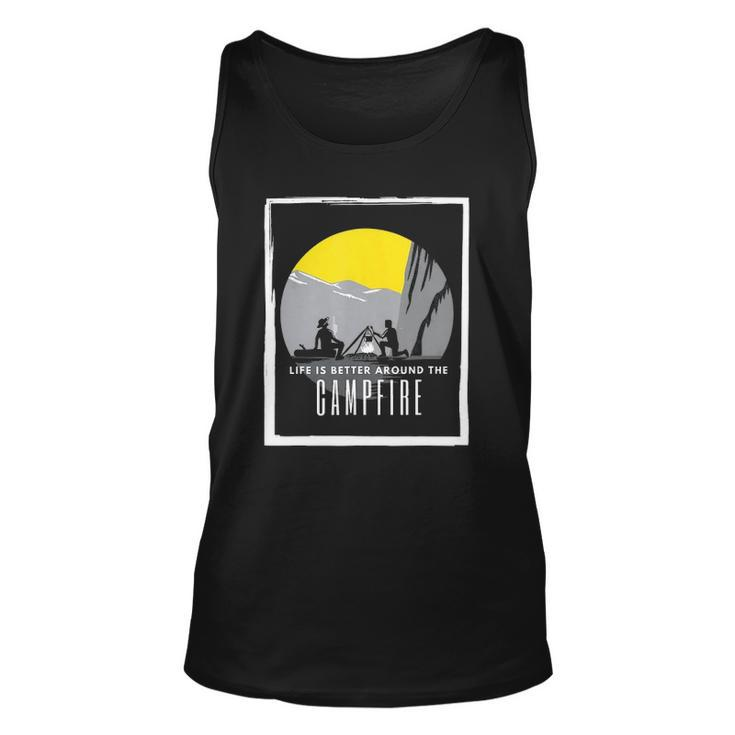 Dad And Son Outdoor Campfire On Mountain Summertime Unisex Tank Top