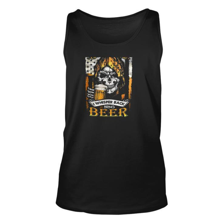 The Devil Whispered To Me Im Coming For You I Whisper Back Bring Beer Grim Reaper American Flag Tank Top