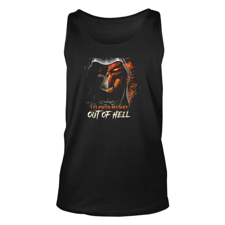 I Didnt From Heaven I Clawed My Way Out Of Hell Flaming Skull Tank Top