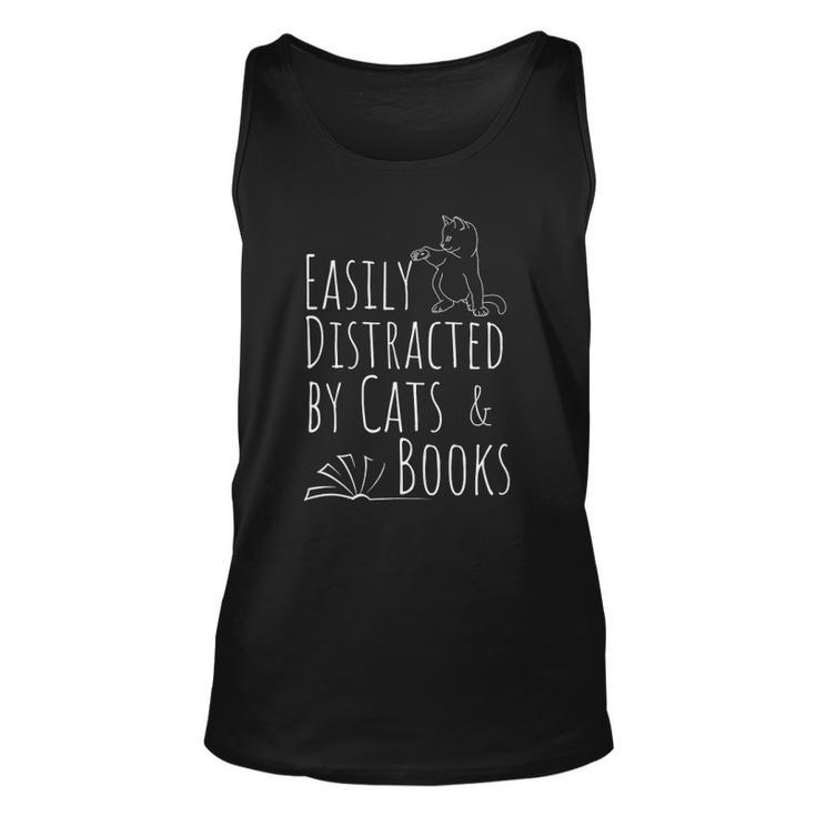 Easily Distracted Cats And Books Cat And Book Tee Unisex Tank Top