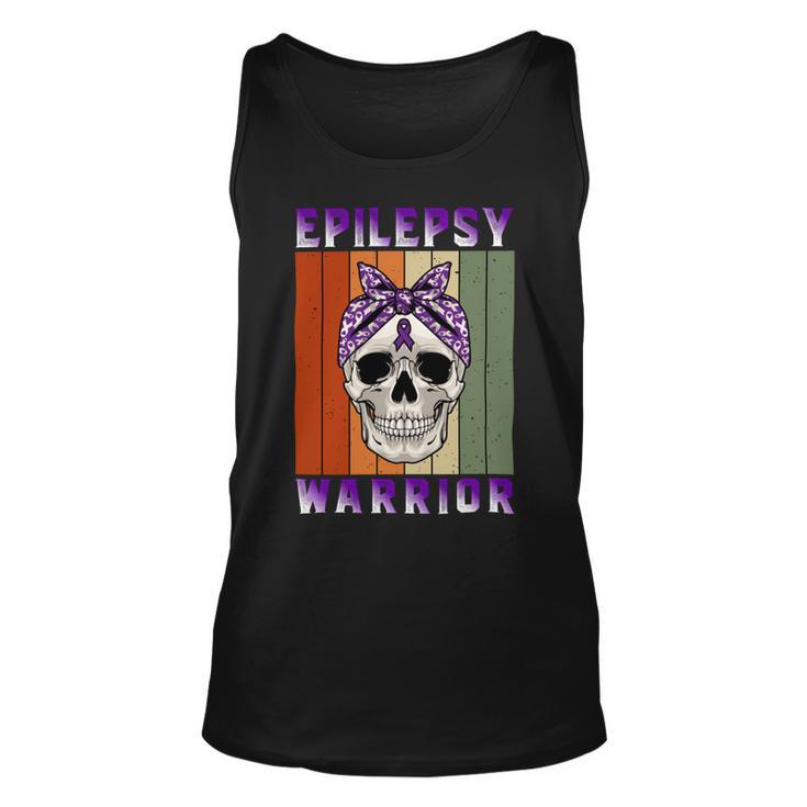 Epilepsy Warrior Skull Women Vintage Purple Ribbon Epilepsy Epilepsy Awareness Unisex Tank Top