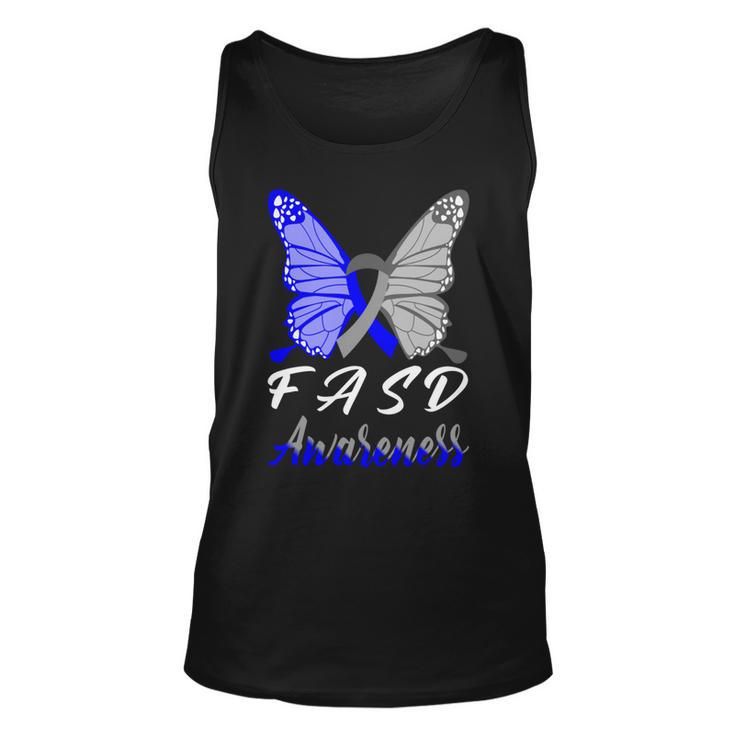 Fasd Awareness Butterfly  Blue And Grey Ribbon  Fetal Alcohol Spectrum Disorder  Fetal Alcohol Spectrum Disorder Awareness Unisex Tank Top