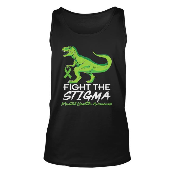 Fight Stigma Mental Health Awareness Lime Green Dinosaur Unisex Tank Top