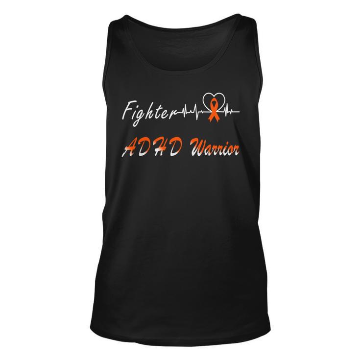 Fighter Adhd Warrior Heartbeat  Orange Ribbon  Attention Deficit Hyperactivity Disorder  Adhd Awareness Unisex Tank Top