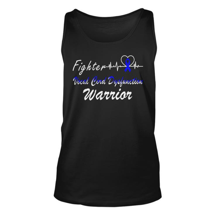 Fighter Vocal Cord Dysfunction Warrior Heartbeat  Blue Ribbon  Vcd Vocal Cord Dysfunction Awareness Unisex Tank Top