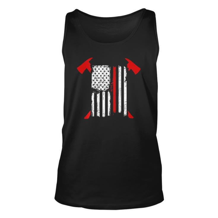 Firefighter Red Line Us Flag Crossed Axes Printed Back Unisex Tank Top