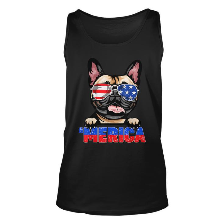 French Bulldog Frenchie Merica Wear Sunglasses 4Th Of July  Unisex Tank Top