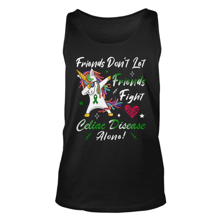 Friends Dont Let Friends Fight Celiac Disease Alone  Unicorn Green Ribbon  Celiac Disease  Celiac Disease Awareness Unisex Tank Top