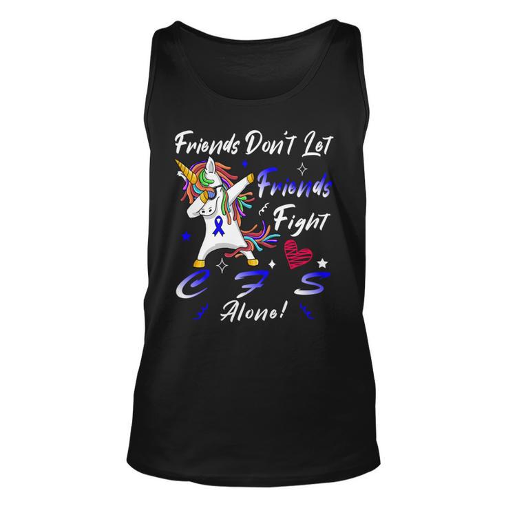 Friends Dont Let Friends Fight Chronic Fatigue Syndrome Cfs Alone  Unicorn Blue Ribbon  Chronic Fatigue Syndrome Support  Cfs Awareness Unisex Tank Top