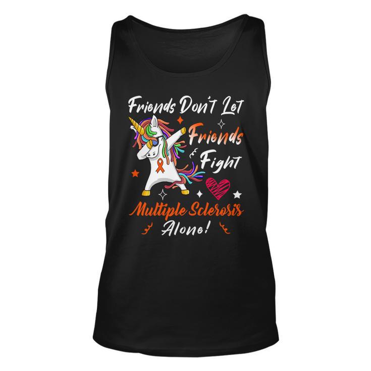 Friends Dont Let Friends Fight Multiple Sclerosis Alone  Unicorn Orange Ribbon  Multiple Sclerosis  Multiple Sclerosis Awareness Unisex Tank Top