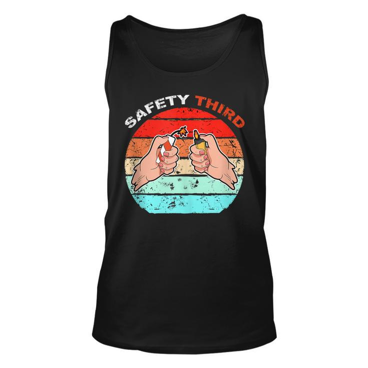 Funny 4Th Of July Patriotic Drinking Fireworks Safety Third  Unisex Tank Top
