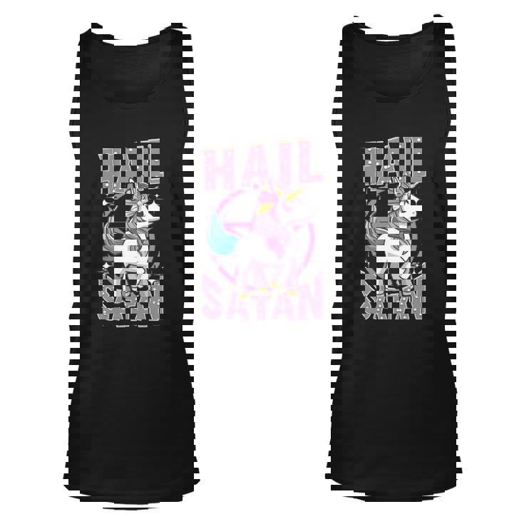 Funny Hail Satan Unicorn Rainbow Satanic Heavy Metal Pun Unisex Tank Top