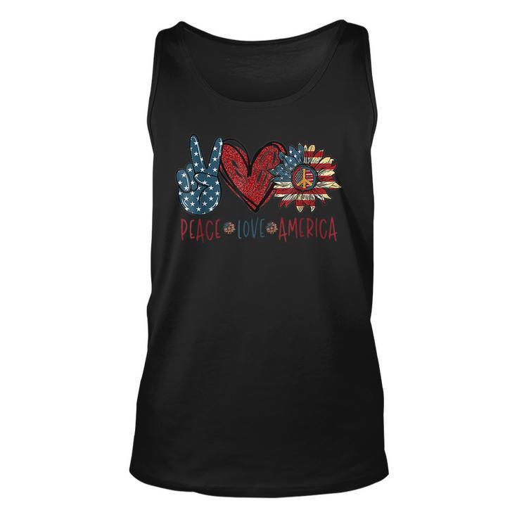 Funny Peace Love America Sunflower Hippie 4Th Of July  Unisex Tank Top