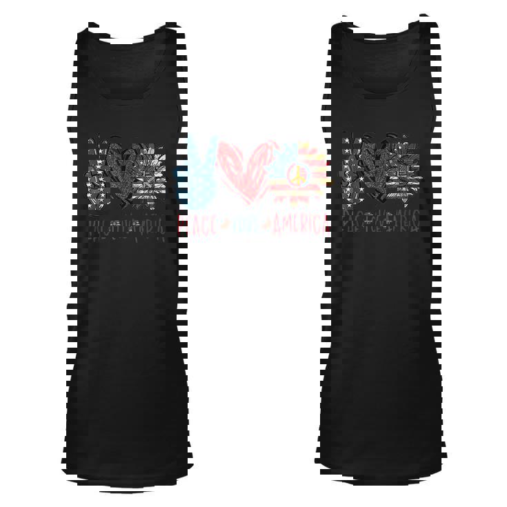 Funny Peace Love America Sunflower Hippie 4Th Of July  Unisex Tank Top