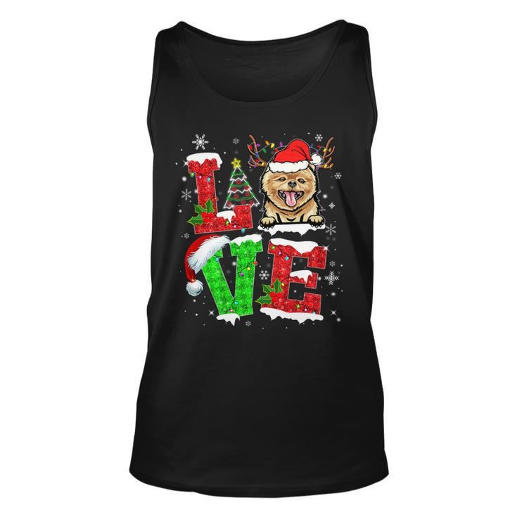 Funny Pomeranian Dog Tree Christmas Lights Xmas Pajama T-Shirt Unisex Tank Top