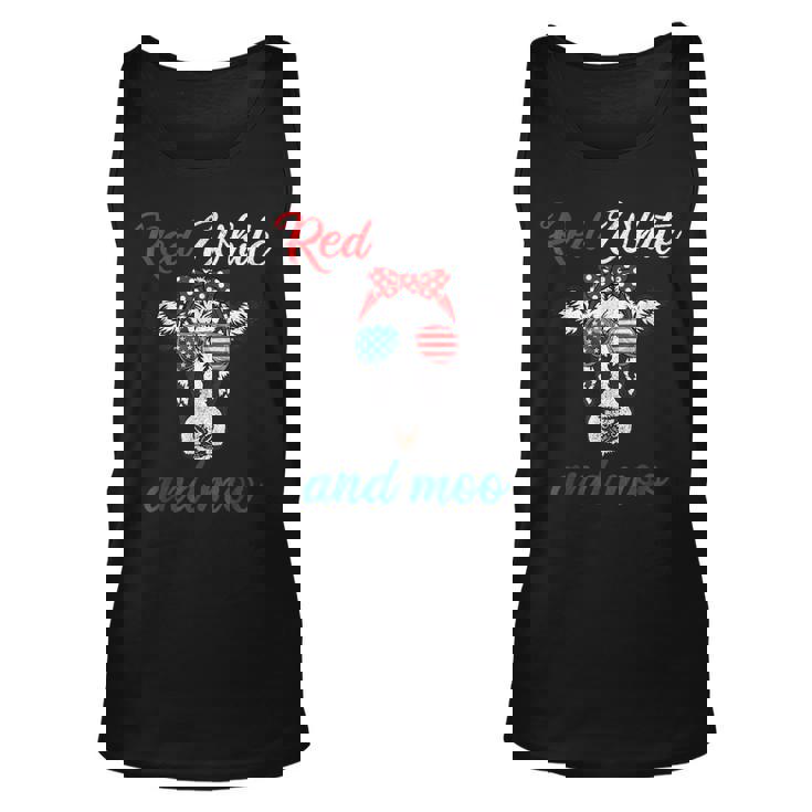 Funny Red White & Moo 4Th Of July Apparel Usa Patriotic Cow Unisex Tank Top