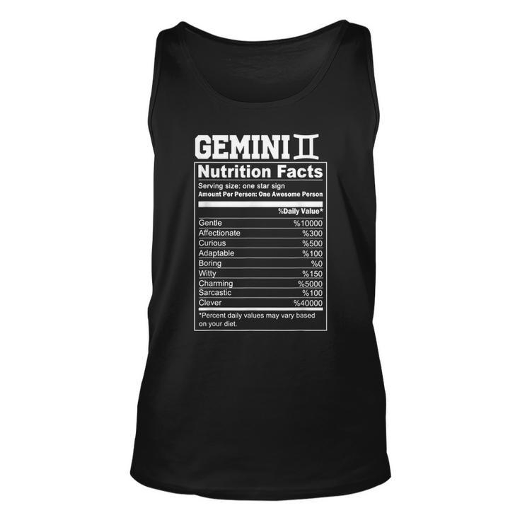 Funny Zodiac Gemini Nutrition Facts Gemini Birthday Women  Unisex Tank Top