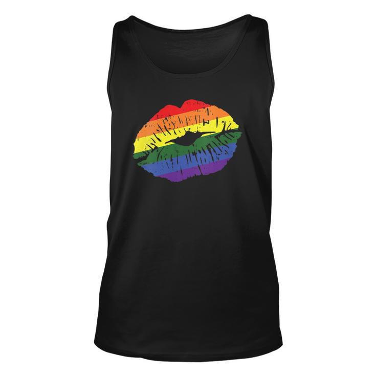 Womens Gay Kiss Rainbow Pride Flag Sexy Lips Proud Lgbt Q Ally Tank Top