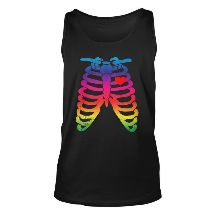Gay Rainbow Pride Lgbt Halloween Skeleton Design  Unisex Tank Top