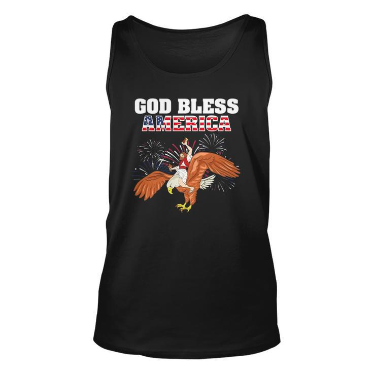 God Bless America  Jesus Riding A Bald Eagle Unisex Tank Top