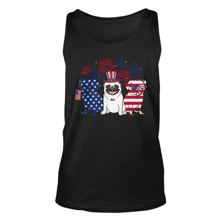 Happy 4Th July Three Blue White Pug And Red  Unisex Tank Top