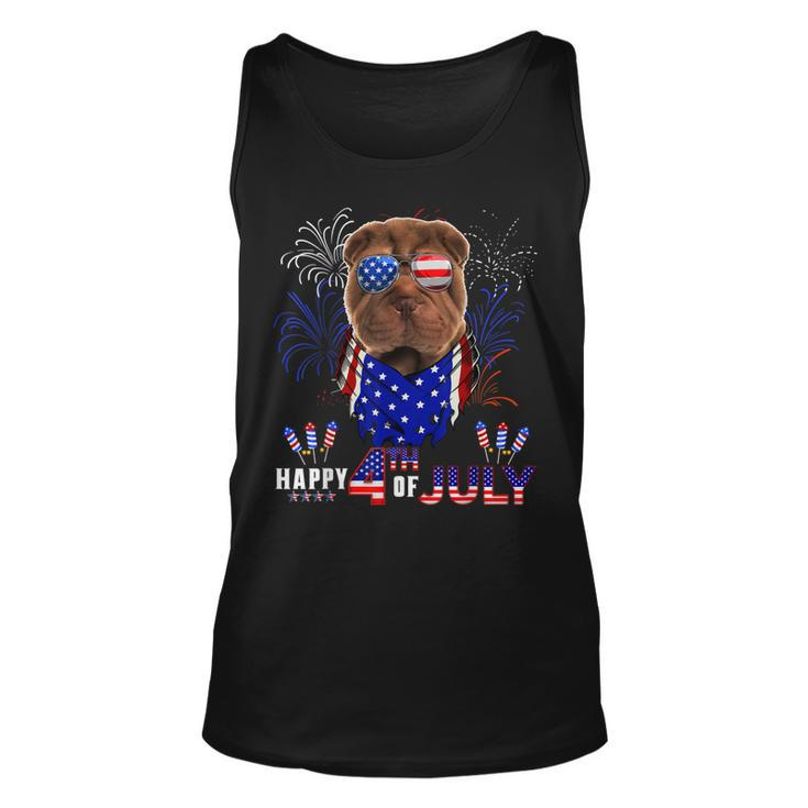 Happy 4Th Of July American Flag Shar Pei Sunglasses  Unisex Tank Top