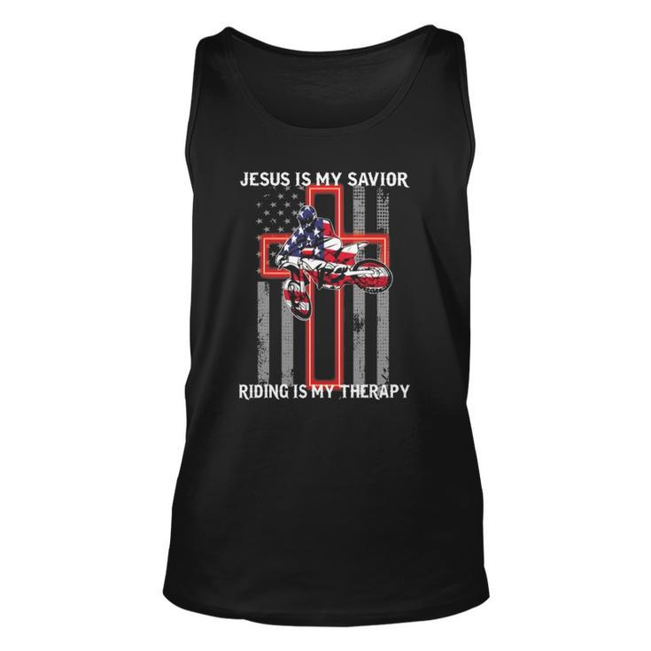 Jesus Is My Savior Riding Is My Therapy Us Flag Unisex Tank Top