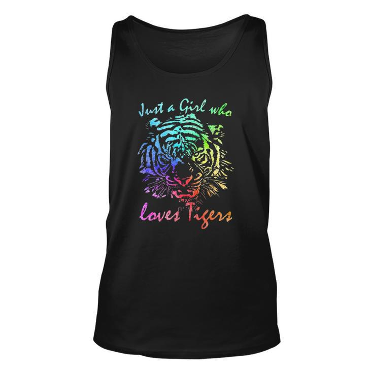 Just A Girl Who Loves Tigers Retro Vintage Rainbow Graphic Unisex Tank Top