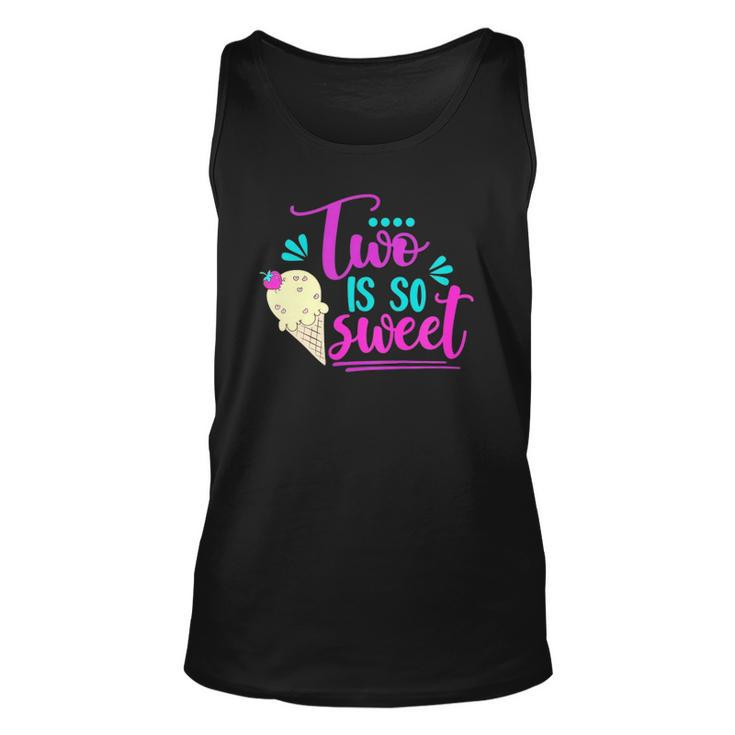 Kids Two Is So Sweet Cute Ice Cream 2Nd Birthday Girl Second Bday Tank Top