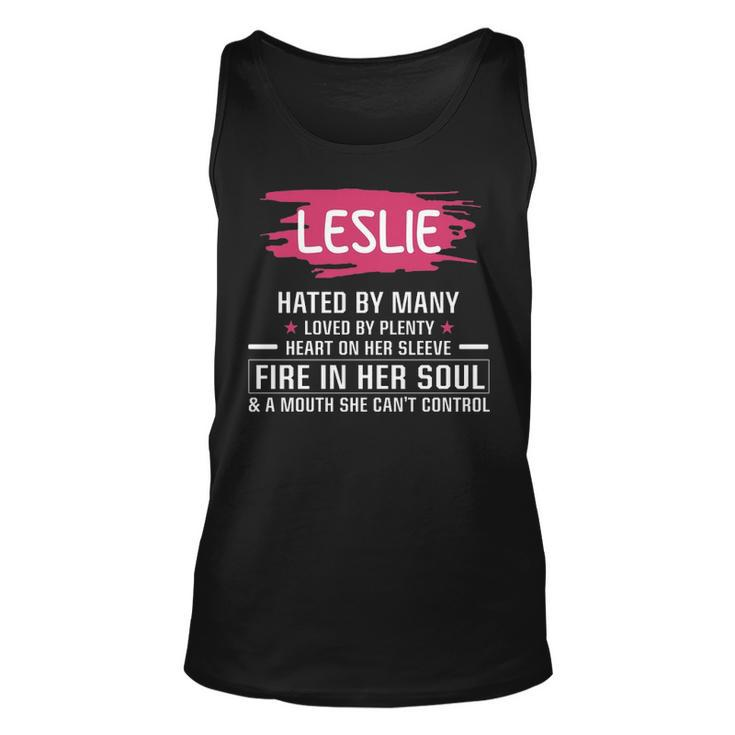 Leslie Name Gift   Leslie Hated By Many Loved By Plenty Heart On Her Sleeve Unisex Tank Top