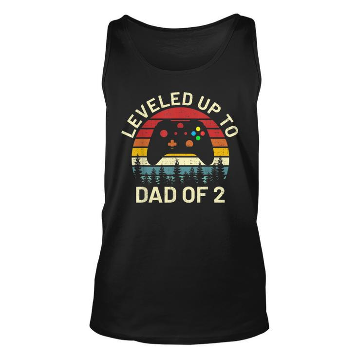 Leveled Up To Dad Of 2 Video Gamers Funny Gaming Two Daddy  Unisex Tank Top